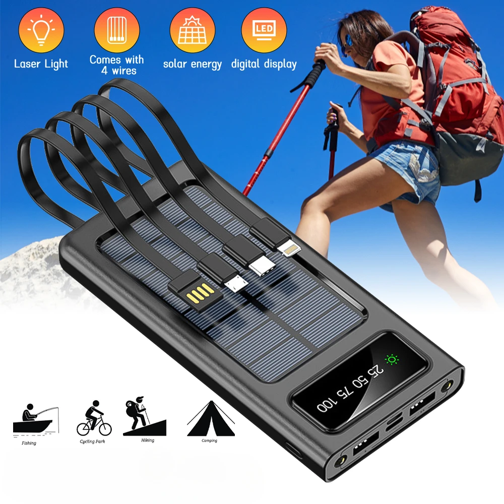 200000mAh Solar Power Bank 4-USB Cable - Image 7