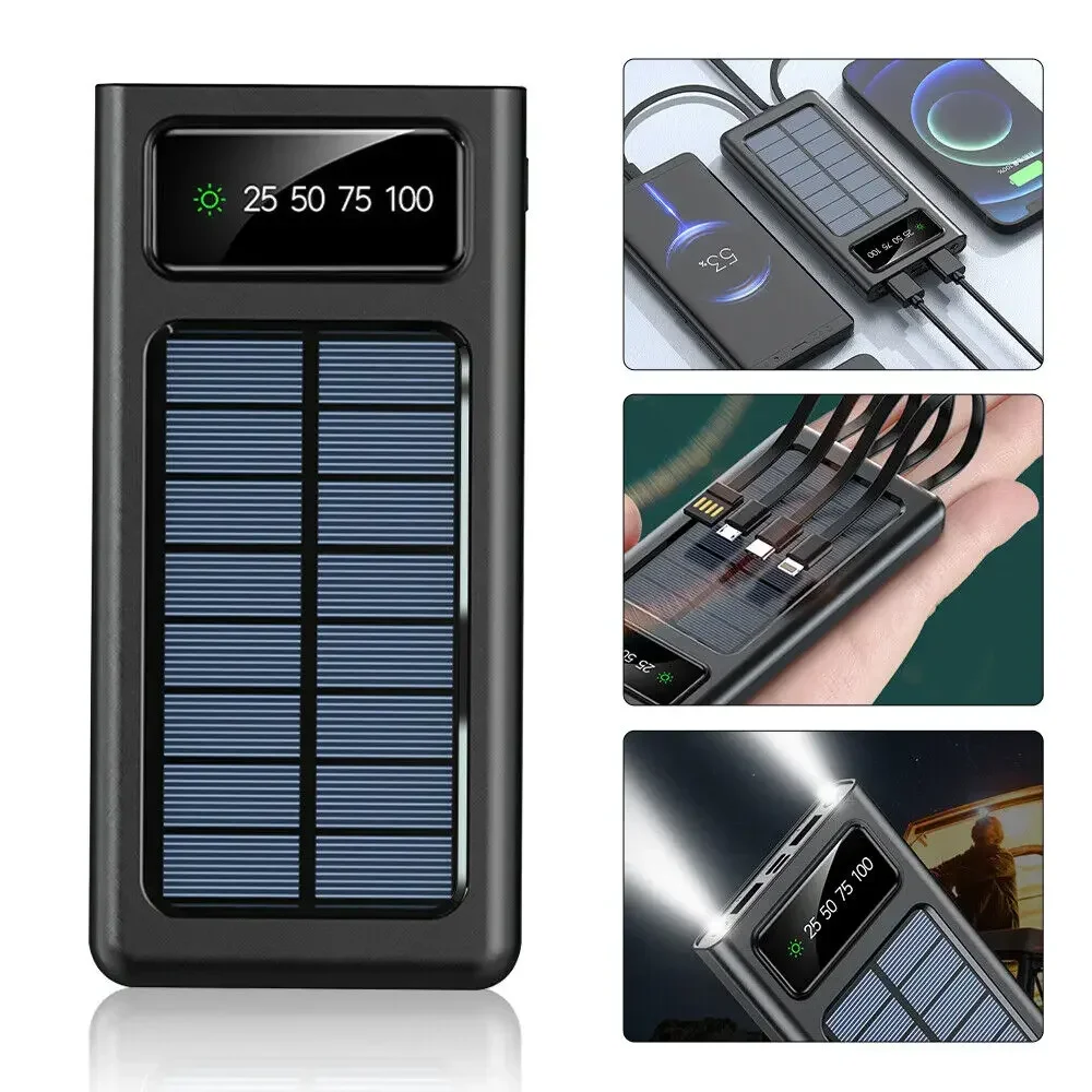 200000mAh Solar Power Bank 4-USB Cable