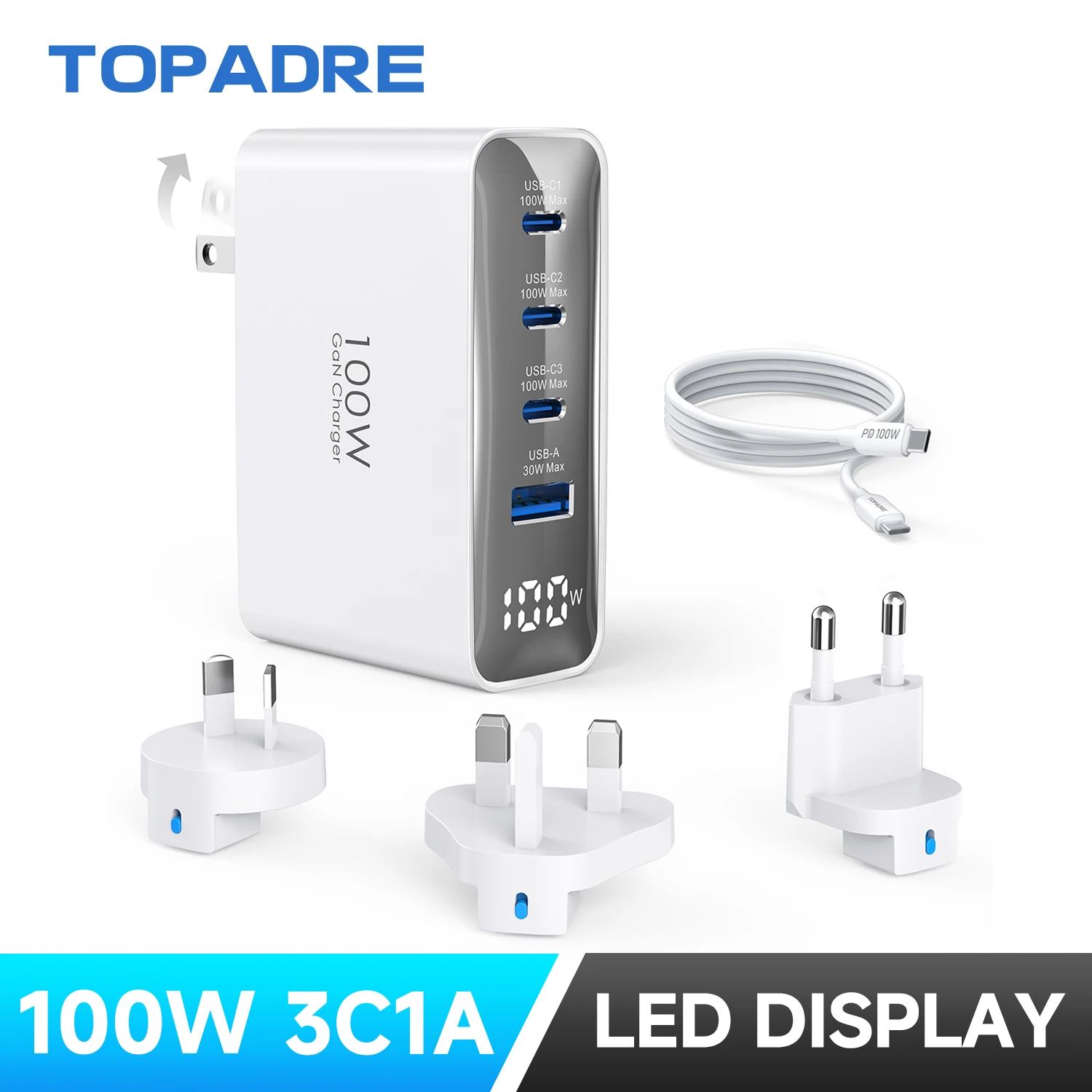 100W USB C Travel Charger, 4-Ports Foldable - Image 2
