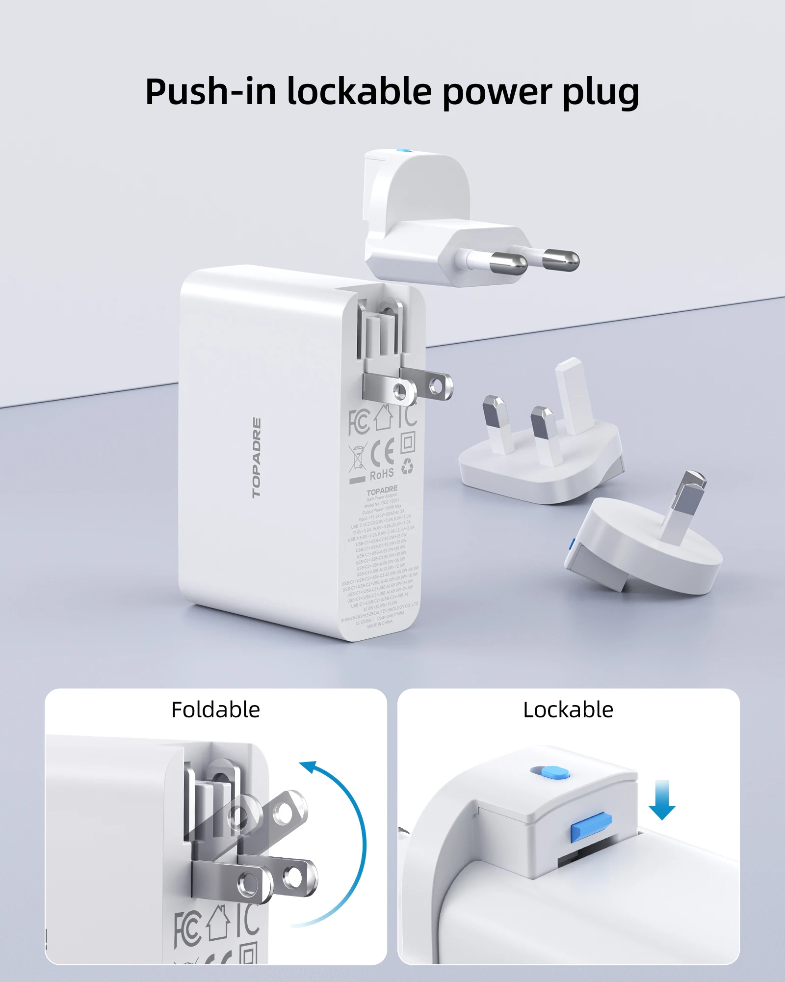 100W USB C Travel Charger, 4-Ports Foldable - Image 3