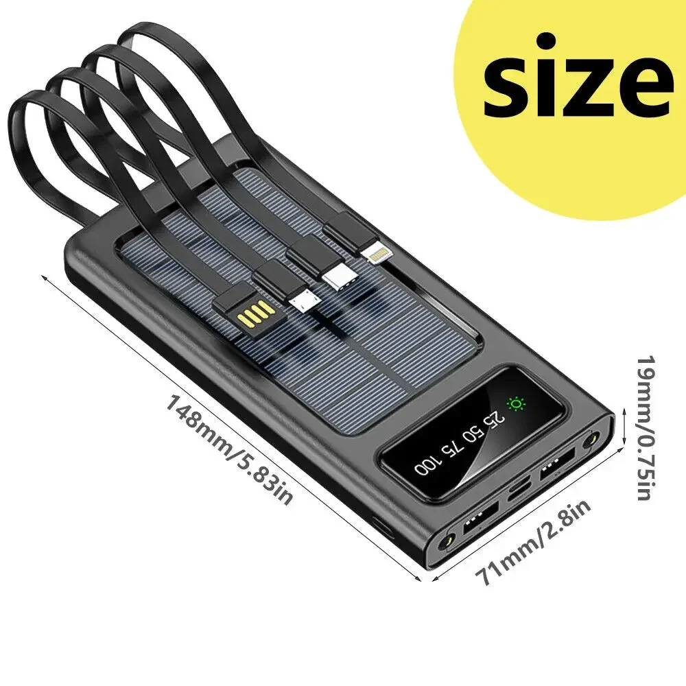 200000mAh Solar Power Bank 4-USB Cable - Image 6
