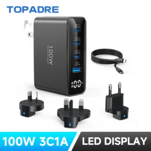 100W USB C Travel Charger, 4-Ports Foldable