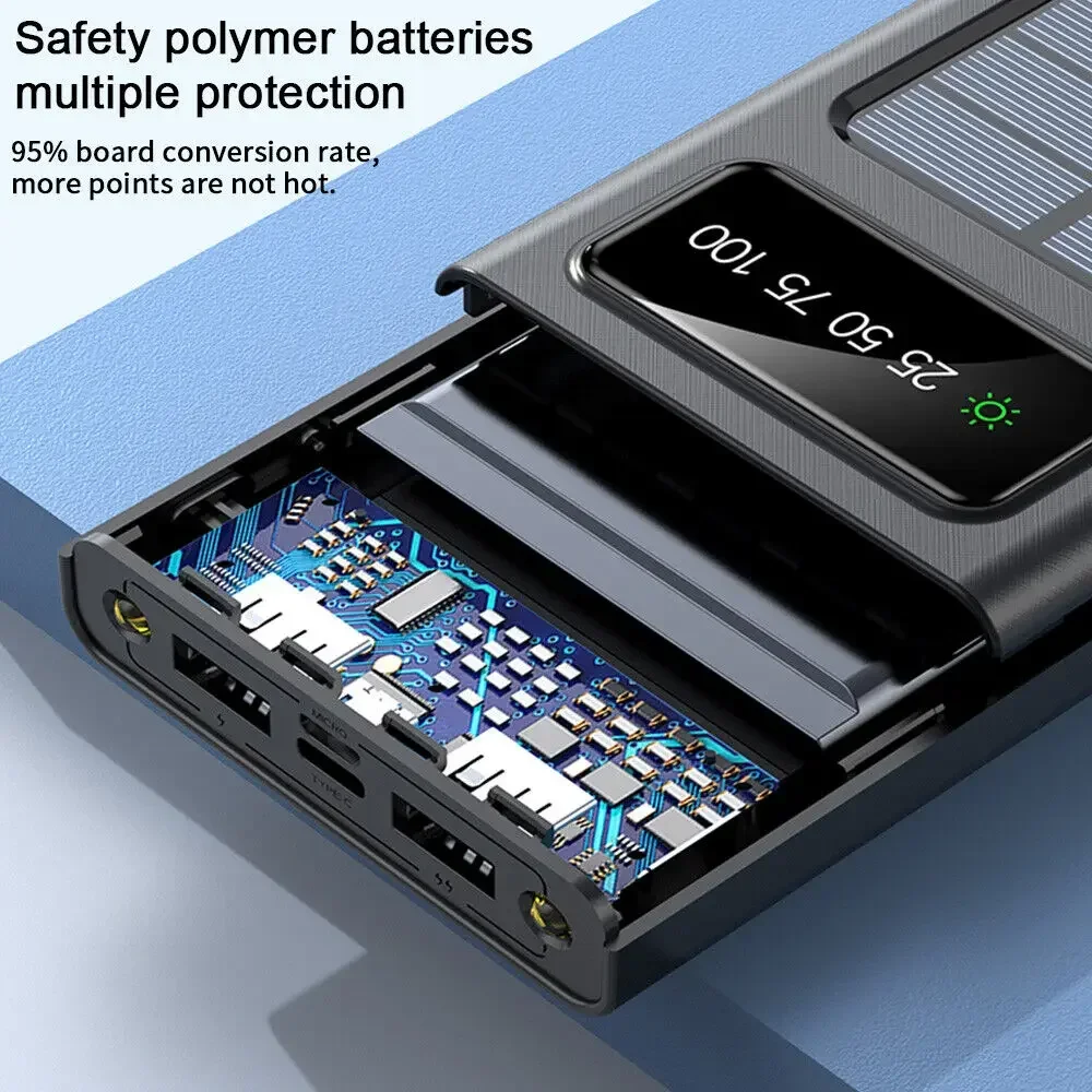 200000mAh Solar Power Bank 4-USB Cable - Image 2