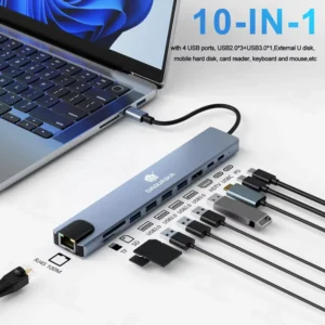 10 in 1 USB C HUB 4K30Hz Docking Station Type