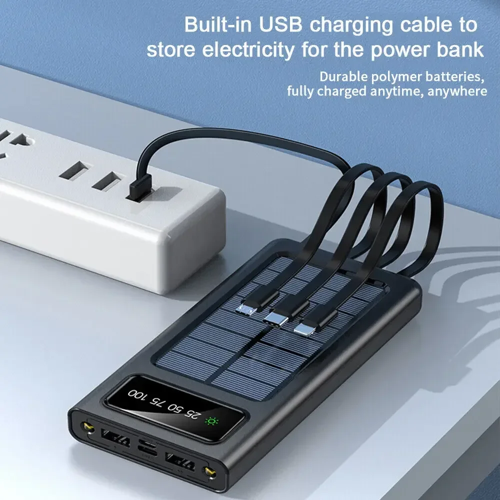 200000mAh Solar Power Bank 4-USB Cable - Image 5